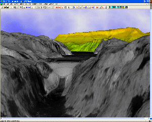 Model of Hoover Dam in Arizona West State Plane Coordinate System created using PLS-CADD and TerraSever (click to view larger image)