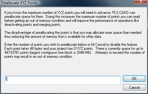 Preallocate XYZ Points Dialog