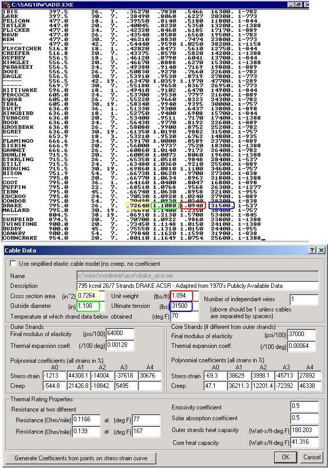 PLS-CADD Creep Stretch Dialog Box