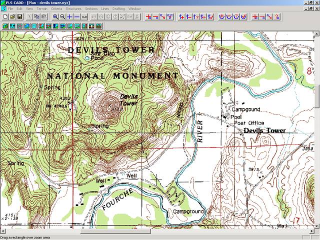 USGS DRG Quad Sheet Shown in PLS-CADD Plan View