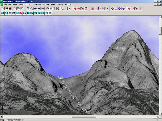PLS-CADD line shown on DEM terrain with DOQ drape