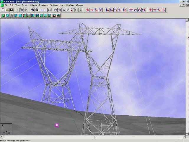 PLS-CADD line shown on DEM terrain with DOQ drape