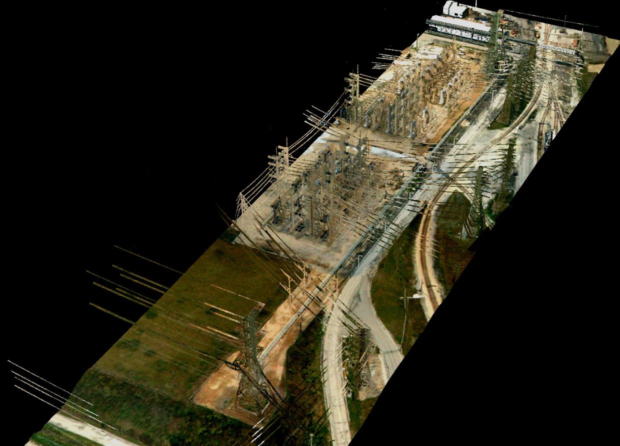 Colorized LiDAR scene with aerial photo overlay